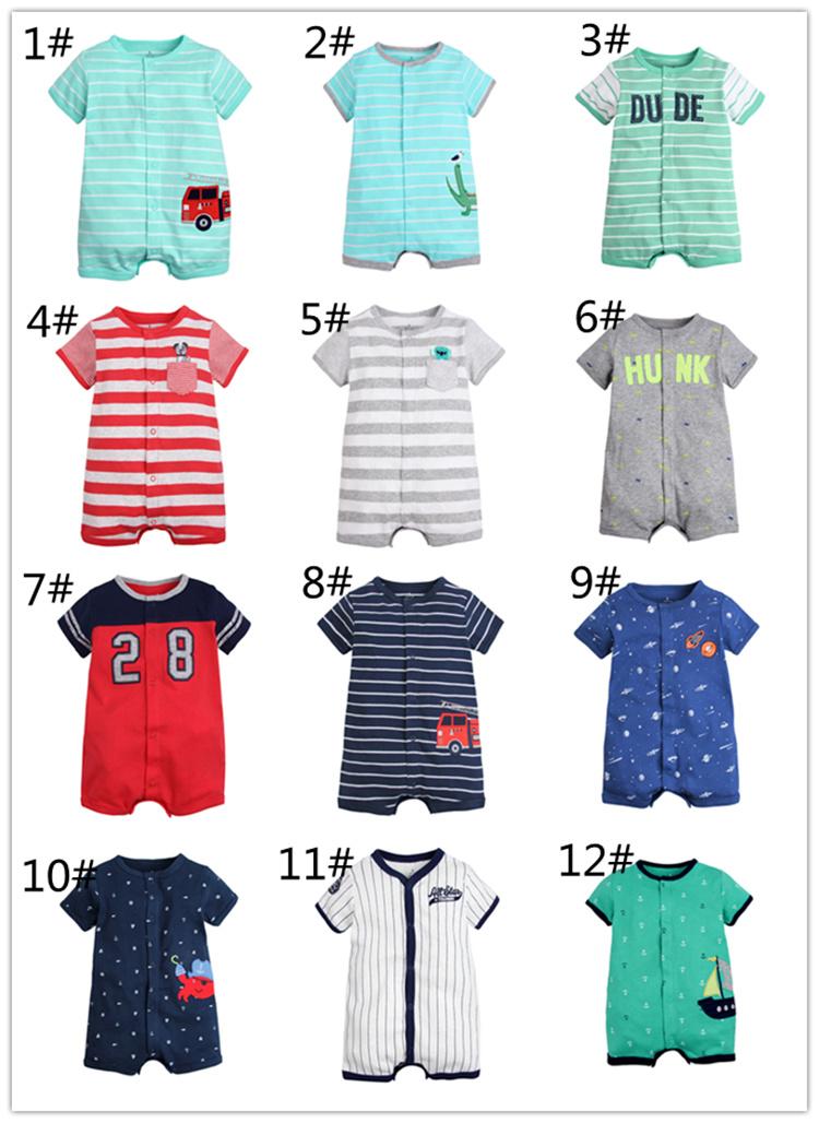 Short Sleeve Boys Rompers Baby Girls Unisex Infant Toddler Jumpsuit Clothing Striped Dot Animal Car Boat Crab Baseball MIB - Click Image to Close